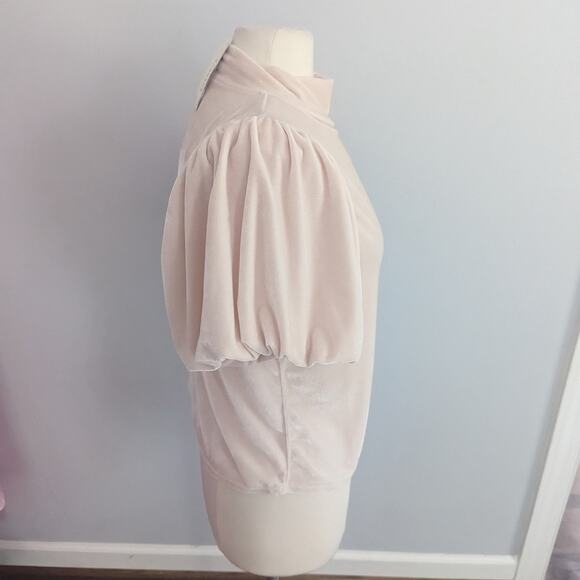 NEW Free People Velvet Cream Fitted Blouse with Ruffled Puff Sleeves Medium - Picture 4 of 7